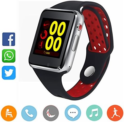 CatShin Smart Watch Support SIM TF Card, CS01 Wristwatch with Camera,Pedometer,Message Sync Notifier,Music Player,Sedentary for Android IOS Samsung Huawei,HTC,ZTE,MI (Red-black)