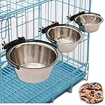 Emours Stainless Steel Pet Water Food Bowl Hanging Cage Bowl Coop Cup Dish Feeder with Wash Towel (Large)