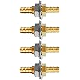Uenede 4PCS Brass Straight Barb Bulkhead Fitting 3/16"OD Barb Thru-Bulk Coupling Tank Connector Hose Pipe Barb Fittings for Water/Oil/Gas