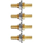 Uenede Brass 5/16 Inch Barb Straight Bulkhead Fitting, 4PCS | Fit for 5/16" ID Hose Thru-Bulk Head Union Coupling Tank Connector Pipe Fitting for Water Oil Gas