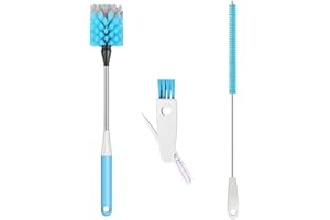 3-in-1Water Bottle Brush, 15-inch Long-Handled Cleaning Brush, Kitchen Scrubber, with Straw Cleaner，Lid Cleaner, Suitable for