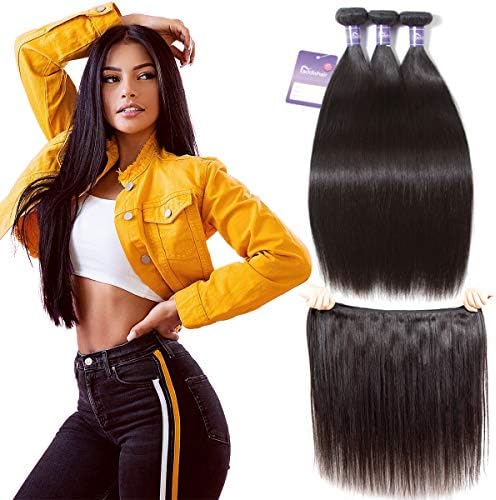 Faddishair Human Hair Bundles Brazilian Straight Hair Bundles 100% Unprocessed Virgin Hair Weave 7A Brazilian Hair Natural Black Virgin Bundles 16 18 20Inch Total 300g/10.5oz
