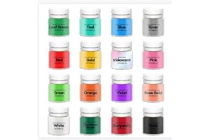 SHANLINLY 16 Color Luster Dust Edible Glitter Set for Drinks, Cakes Decorations, Painting, Edible Shimmer Glitter Dust for Drinks, 15 Luster Dust + Iridescent Prism Powder Edible Gllitter, Vegan