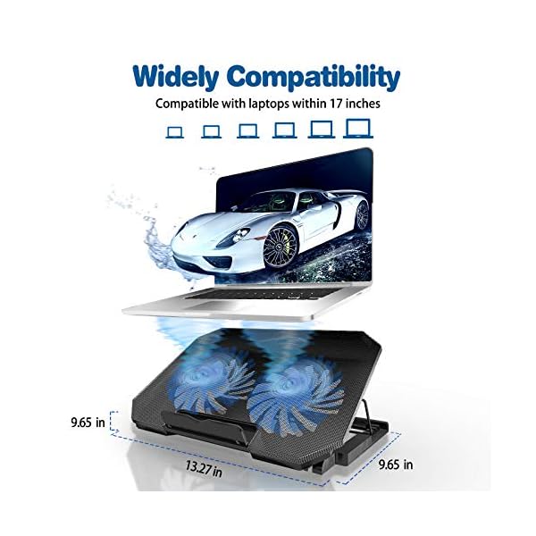 Tendak Laptop Cooling Pad, Laptop Cooler Cooling Pad, Laptop Cooling Bracket, with Two Turbo Fans, 2 USB Ports, 5…