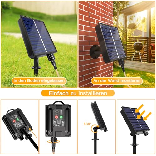 Ollny Solar String Lights Outdoor, 24 Bulbs 12M Weatherproof String Lights, 8 Modes, Timer, Dimmable, USB for Garden Balcony Patio Wedding Party Vintage