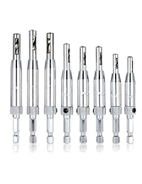 Juego de 8 brocas centrales de AFUNTA con bisagras autocentradas, perforador de núcleo para herramientas de carpintería, puerta de armario de 5/64 pulgadas, 7/64 pulgadas, 9/64 pulgadas, 11/64 pulgadas, 13/64 pulgadas, 0.197 in, 1/4 pulgadas.