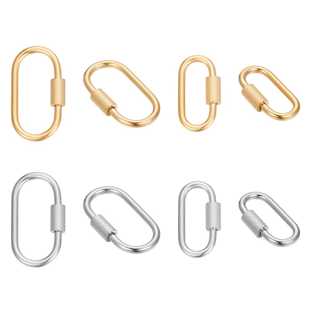 UNICRAFTALE 4pcs 2 Colors 22~26mm Long Oval Screw Carabiner Lock Stainless Steel Screw Locking Keychain Carabiner Clasp Metal Keychain Clip Hook Quick Link for Jewelry Making Handbag DIY Accessory