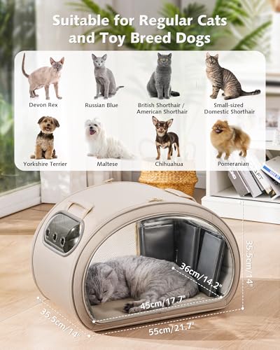 Pecute Casa Refrigerante para Gatos y Perros Pequeños, Caseta Fresca con 6 Cajas de Gel Reutilizables, Alfombrilla Refrigerante, Ventana Transparente Plegable, Tamaño M <6kg para Interior, Beige.