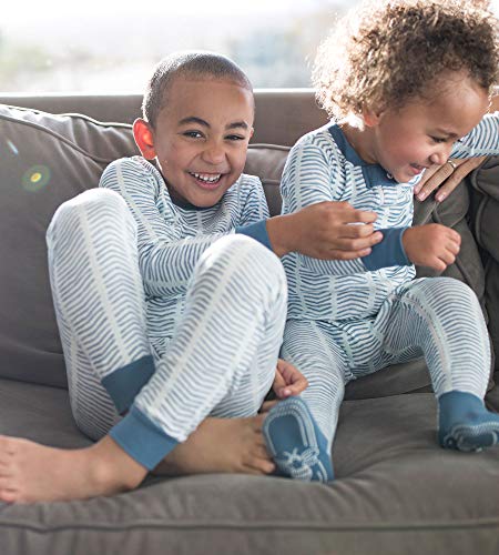 Burt's Bees Baby Baby Little Kids Pajamas, Tee and Pant 2-Piece PJ Set, 100% Organic Cotton, Blue Watercolor Chevron, 6 Years - Thumbnail 2
