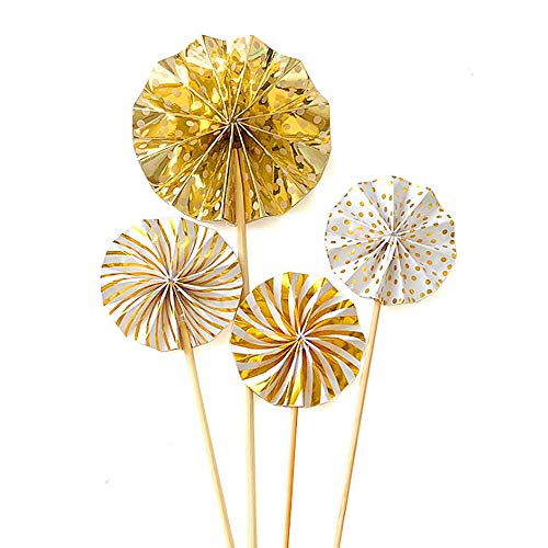 12 Pack Rose Gold Happy Birthday Cake Topper Set, 1 Acrylic Cake Topper, 1 Confetti Balloon, 4 Glitter Paper Fans, 6 Glitter Stars, Calligraphy Bling Cake Decoration Sign Party Banner