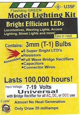 Evan Designs U35F 3mm Bright Flashing Green LED, Pkg=5
