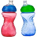Nuby 2-Pack No-Spill Super Spout Easy Grip Cup, 10 Ounce, Red and Blue