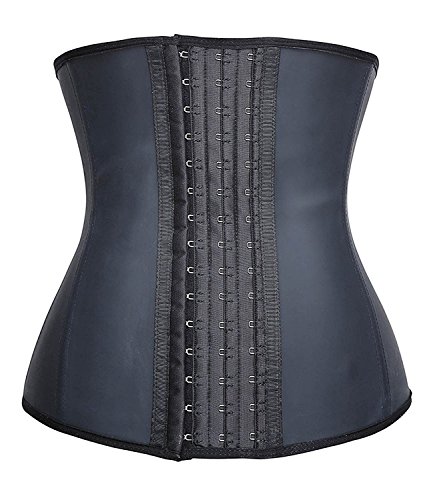 Camellias Women 9 Steel Boned Latex Waist Trainer Corset for Weight Loss Waist Cincher Body Shaper Slimmer Tummy Control Shapewear Black, SZ1208-Black-L