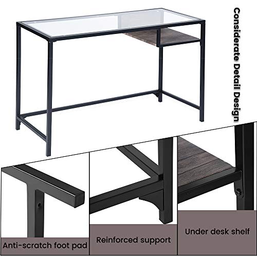 Aingoo Glass Computer Desk Study Writing Table Metal Frame For Student