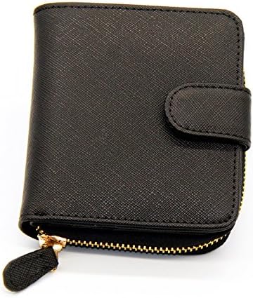 Myzin Mens Hard Leather Zipper Two Fold Wallets / Coin Purses (Black Cross Pattern)
