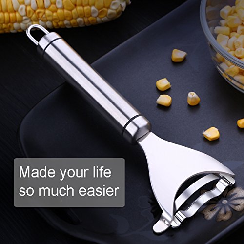 Corn Thresher Slicer Peeler, 18/10 Stainless Steel Corn Stripping Corer, Kitchen Gadget Dishwasher Safe AYZ333