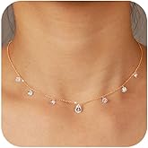 XAYAH 14k Champagne Gold Plated Teardrop Zirconia Necklace for Women 925 Sterling Silver Dainty Diamond CZ Choker Drop Necklaces to Daughter Mom Elegant Trendy Charm Chain Valentine's Day Jewelry Gift