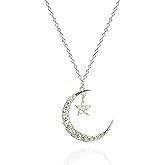 STARepublic 925 Sterling Silver Big Moon CZ Star Pendant Necklace