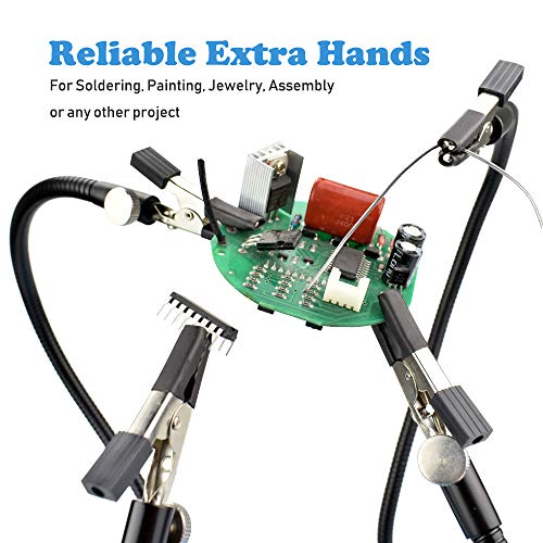 Toolour Magnetic Helping Hands Soldering Third Hand - 4 Flexible Metal Arms with Adjustable Alligator Clips On the Blue Steel Base for Soldering Repair Assembly Painting DIY Art Crafts Hobby