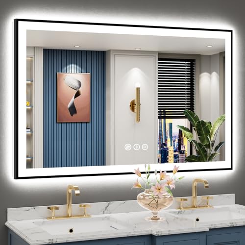 AWANDEE LED Bathroom Mirror 50x32 Black Framed