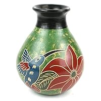 HomeCrafts4U Flower Vase Hummingbird Fillers Handmade Decor Tabletop Ornament Hand Painted Green Jar Contemporary Modern Decorative