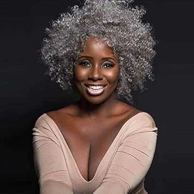 African Black Woman Wig Silver White Curly African American 100