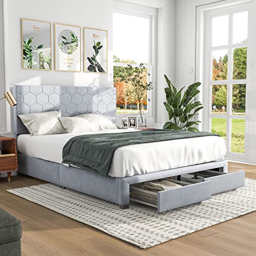 Furniture of America Millis Modern 2-Drawer Fabric Queen-Size Bed for Bedroom,…