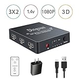 3 Port HDMI Switch, 2 Port HDMI Splitter, HDMI Switch Splitter, HDMI Switcher with Remote, HDMI Splitter with Remote, HDMI Port, HDMI Switch Splitter Support 4k, 3D, HDMI 1.4v (3 IN 2 OUT HDMI Switch)