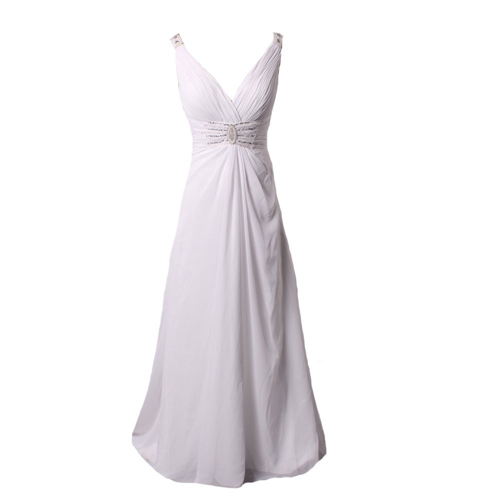 Kivary-Womens-V-Neck-White-A-Line-Corset-Wedding-Evening-Dresses-Long-Beaded-US-22W