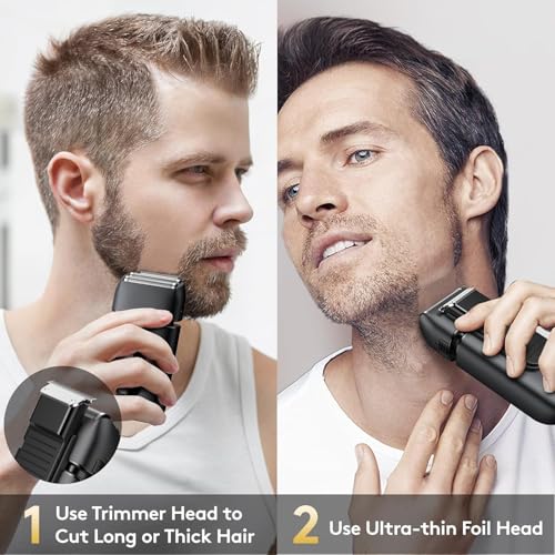 Foil Shavers for Men - Smooth & Painless Electric Razor for Men with Back Beard Trimmer for Long Thick - Wet Dry Shaving/Travel Lock/LED Display/IPX6 Waterproof Dry Razor USB C Rechargeable