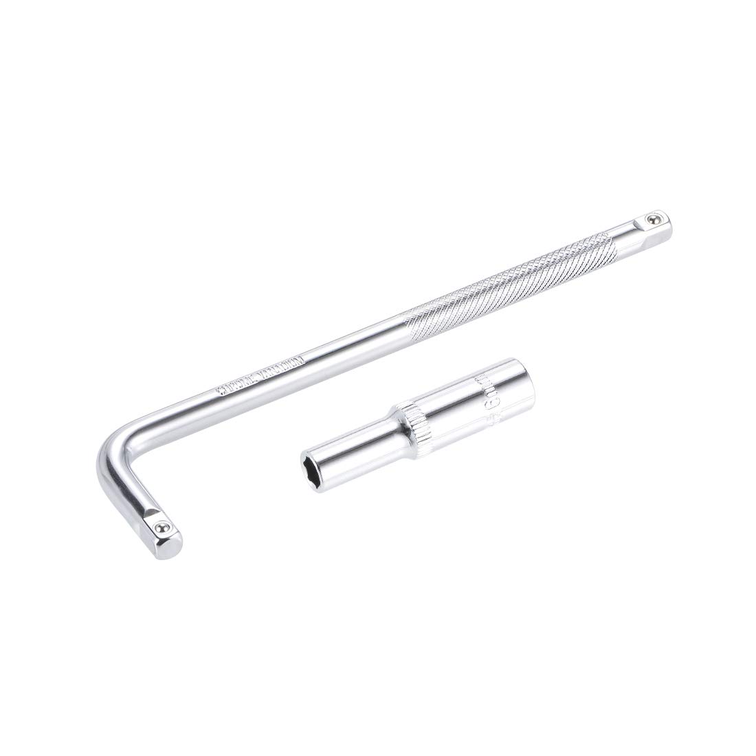 sourcing map Socket Accessory Set of 2 Pcs, 6mm 6-Point Deep Socket 6" L-Shape Extension Handle with 1/4" Drive