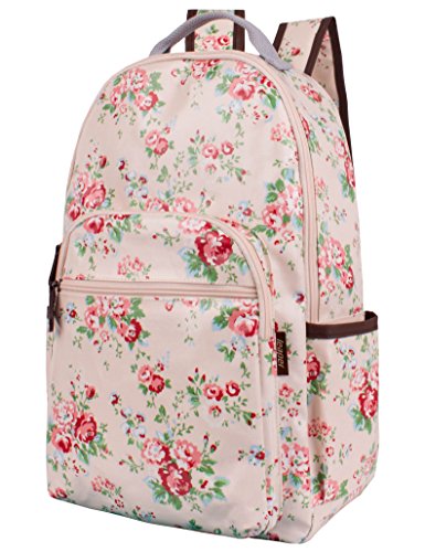 School Bookbags for Girls, Cute Floral Waterproof Canvas + PVC Layer Backpack College Bags Light Daypack by Leaper (Pink)