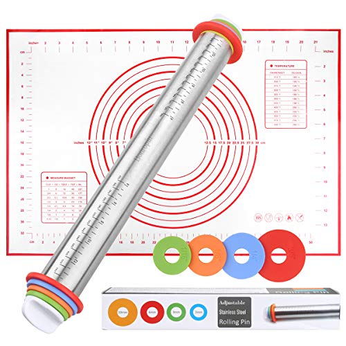 image for Bonropin Rolling Pin,Adjustable Stainless Steel Rolling Pin with Thick