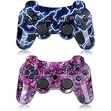 Bowei PS3 Controller Wireless 2 Pack Double Shock Gamepad for Playstation 3 Remotes, Six-Axis Wireless PS3 Controller with Charging Cable, Blue+ Purple