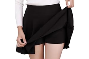 DJT FASHION Women's Casual Stretchy Flared Pleated Mini Skater Skirt with Shorts