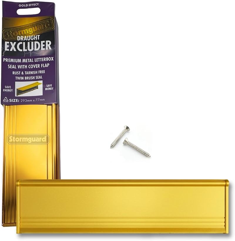 Letter Box Cover Brush Flap Draught Proof Gold Finish 293x77mm