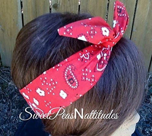 Wired Headband Dolly Bow Red Handkerchief Bandana Print Wired Dolly bow Rockabilly Wire Scarf Headband