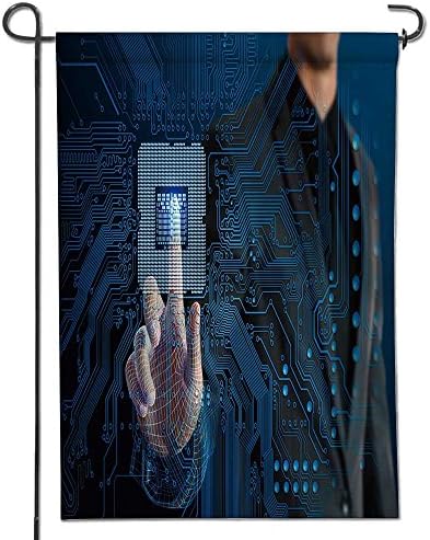 AmaPark Flowers Welcome Garden Flag businessman touching glow CPU and electronics circuit Vertical Outdoor &amp; Indoor Decorative Double Sided Flag 12" x 18"