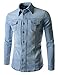 Slim Chest Two Pocket Vintage Washing Denim Long Sleeve Stretchy Shirts