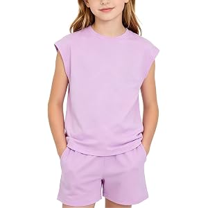TrendsKidz Girl Set,2 Piece Outfits Sleeve T Shirt Girl Summer Clothes Kids Athletic Sets Girls Cute Outfits Clothes Kid Shor