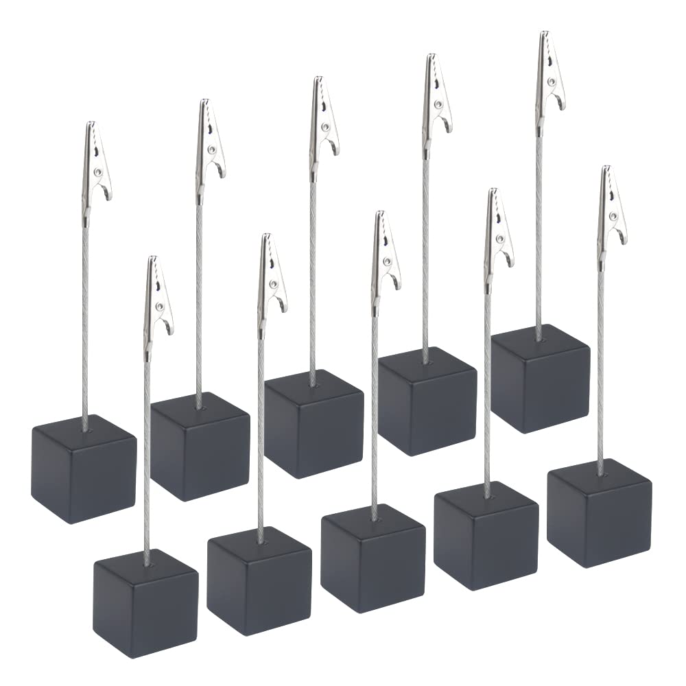 BGTXINGI 10pcs Place Card Holder Resin Cube Base Desktop Picture Clips Memo Notes Clips Holder Stand with Alligator Clip Clasp for Home Office Picture Memo Paper Note Postcards Display (Black)