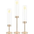 POKINE Gold Candle Holders Set of 3 for Glass Taper Candle Holders,Hurricane Candlestick Holder for Home Decor, Wedding, Dinning, Party Decorative, Anniversary (3,Gold)