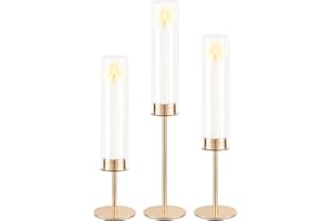 POKINE Gold Candle Holders Set of 3 for Glass Taper Candle Holders,Hurricane Candlestick Holder for Home Decor, Wedding, Dinning, Party Decorative, Anniversary (3,Gold)