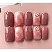 Dongcrystal 24pcs Nude Pink Texture Glossy False Nails Pear Decor Artificial Full Fake Nails Nail Art Tips Top Short