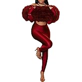 Tcremisa Womens Fur Long Sleeve Jumpsuit Off Shoulder Hollow Out One Piece Bodycon Jumpsuits Cocktail Party Clubwear