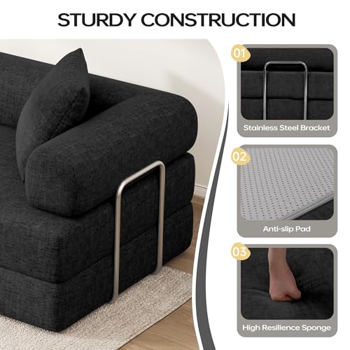 DURASPACE 78" Convertible Sofa Bed, Folding Sleeper Sofa Memory Foam Boneless Loveseat, Modular Sectional Sofa Couch for Living Room(Black)