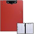 FRETONBA Clipboard Folder, A4 Foldable Clipboard with Horizontal and Vertical Double Metal Clips, 360 Degree Foldable Binder Clipboards with Pen Holder, File Cover Work Folder Clipboards, Red