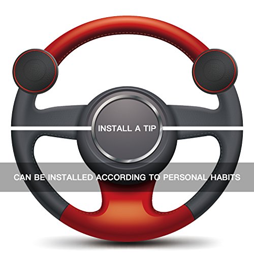 TOENNESEN Steering Wheel Spinner Leather Silicone Car Booster Flat Compact Safe Power Handle for all Car Vehicle Red For beginners and ladies - Thumbnail 5