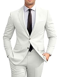 Mens Ivory Suits Slim Fit 2 Piece Suit Set
