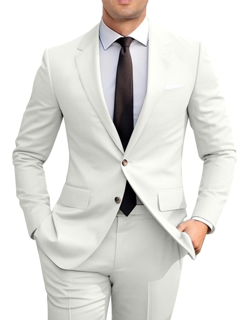 Mens Ivory Suits Slim Fit 2 Piece Suit Set